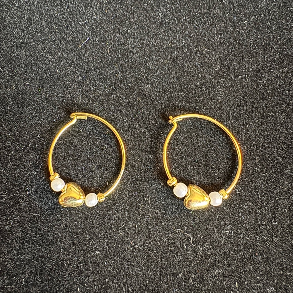 Gold Heart Hoop Earrings with Pearls